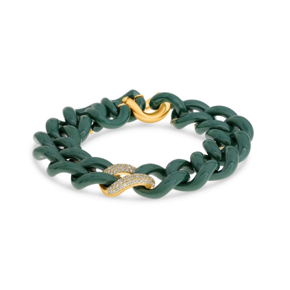 14K Gold Green Ceramic Chain Link Bracelet