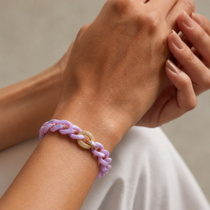 14K Gold Purple Ceramic Chain Link Bracelet