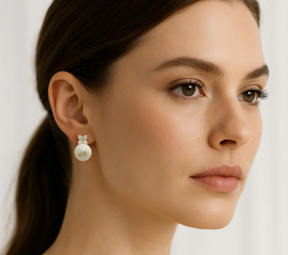 Snow White Tahitian Pearl & Diamond Gold Earrings