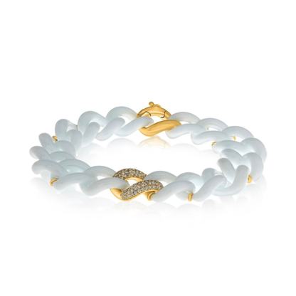 14K Gold White Ceramic Chain Link Bracelet