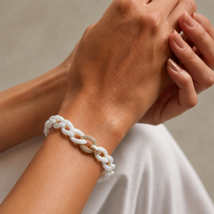 14K Gold White Ceramic Chain Link Bracelet