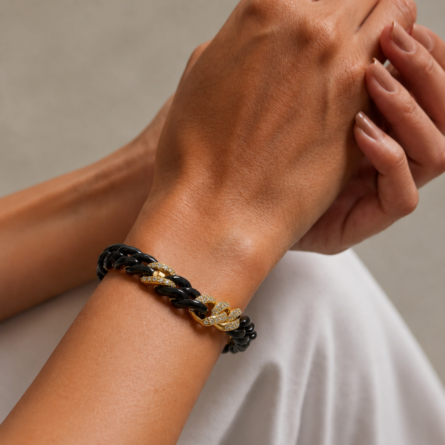14K Gold Black Ceramic Chain Link Bracelet