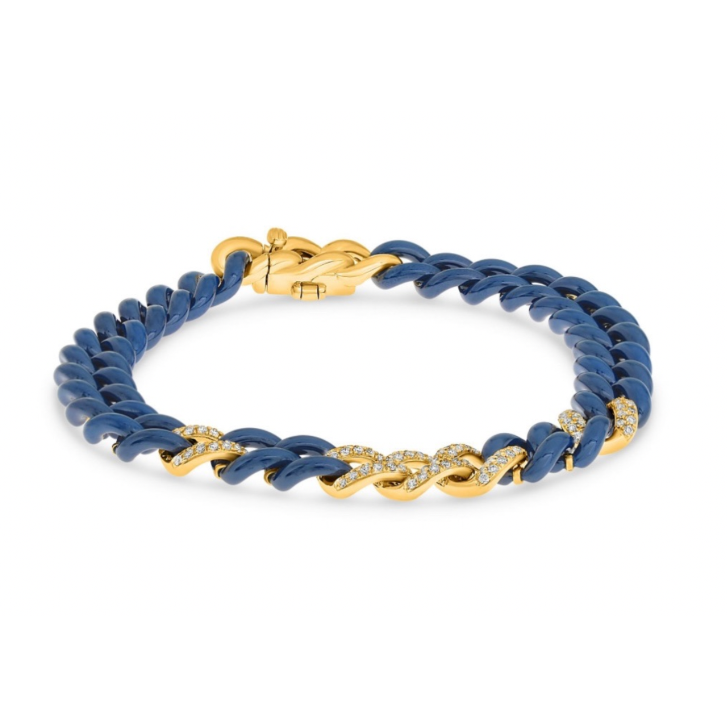 14K Gold Blue Ceramic Chain Link Bracelet