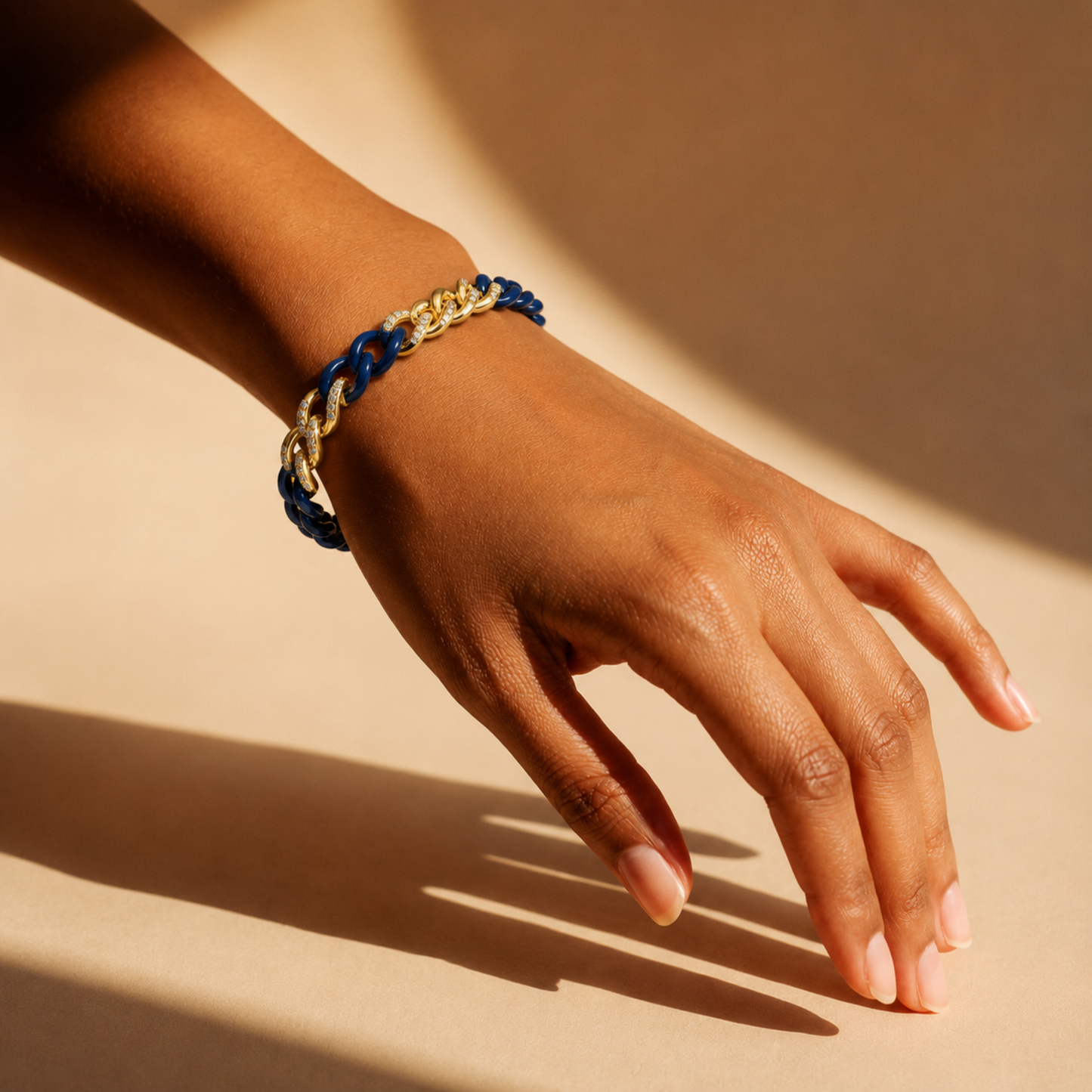 14K Gold Blue Ceramic Chain Link Bracelet