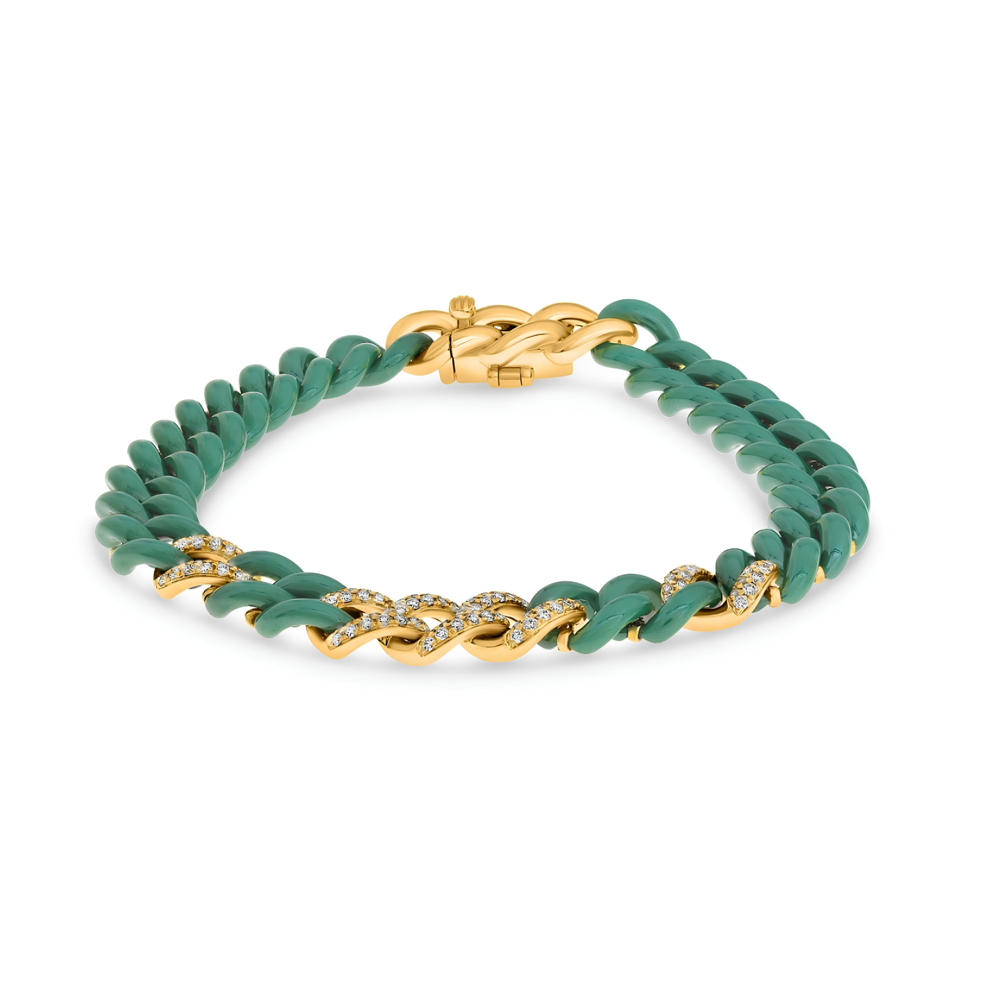 14K Gold Green Ceramic Chain Link Bracelet