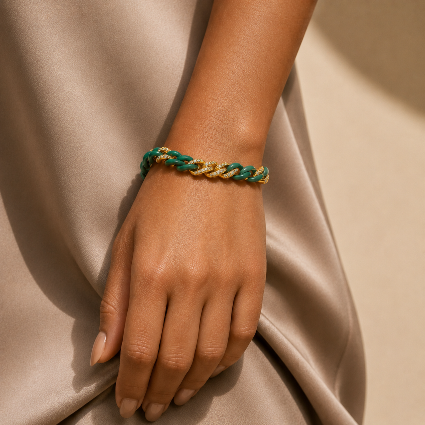 14K Gold Green Ceramic Chain Link Bracelet