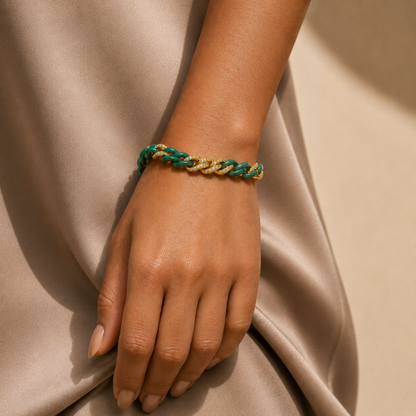 14K Gold Green Ceramic Chain Link Bracelet