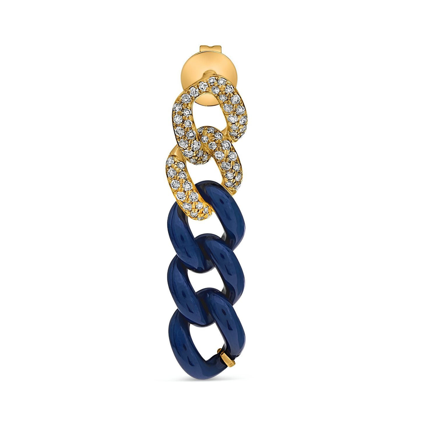 14K Gold Blue Ceramic Chain Link Earrings