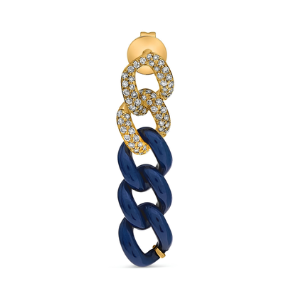 14K Gold Blue Ceramic Chain Link Earrings