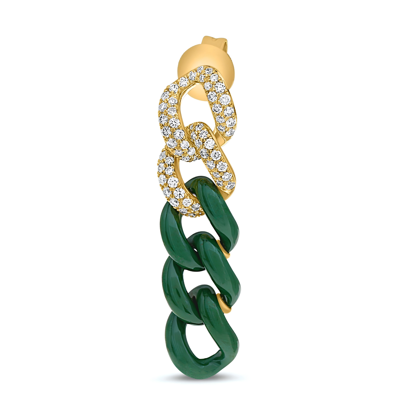 14K Gold Green Ceramic Chain Link Earrings