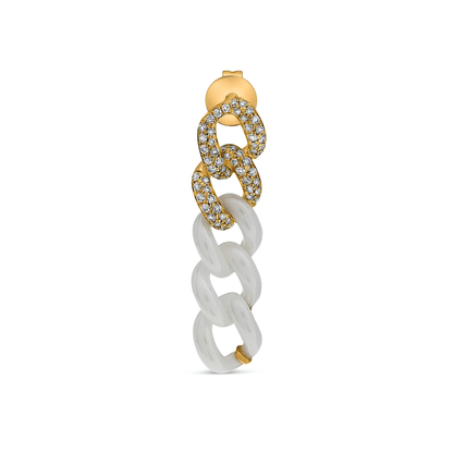 14K Gold White Ceramic Chain Link Earrings