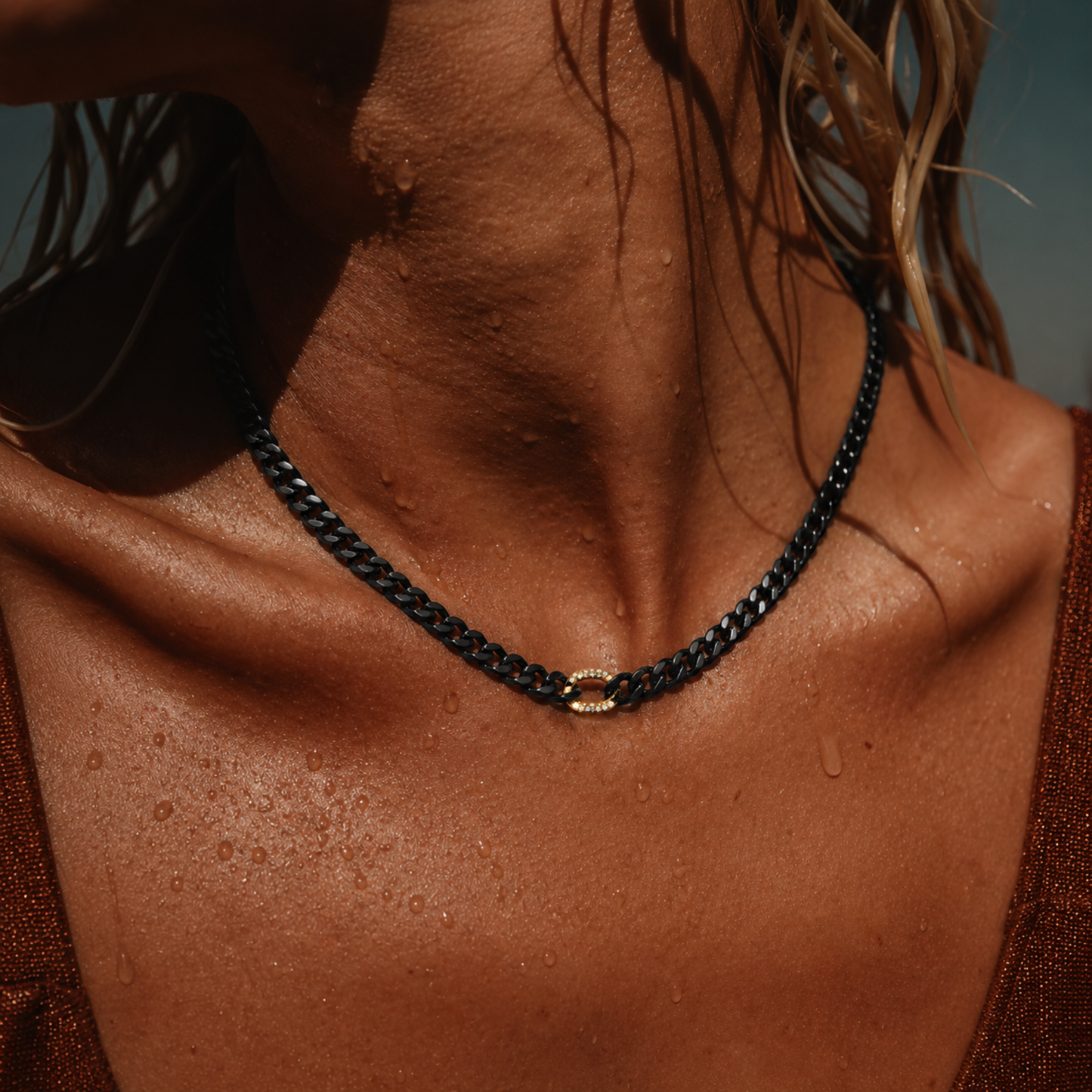 14K Gold Black Ceramic Chain Link Necklace