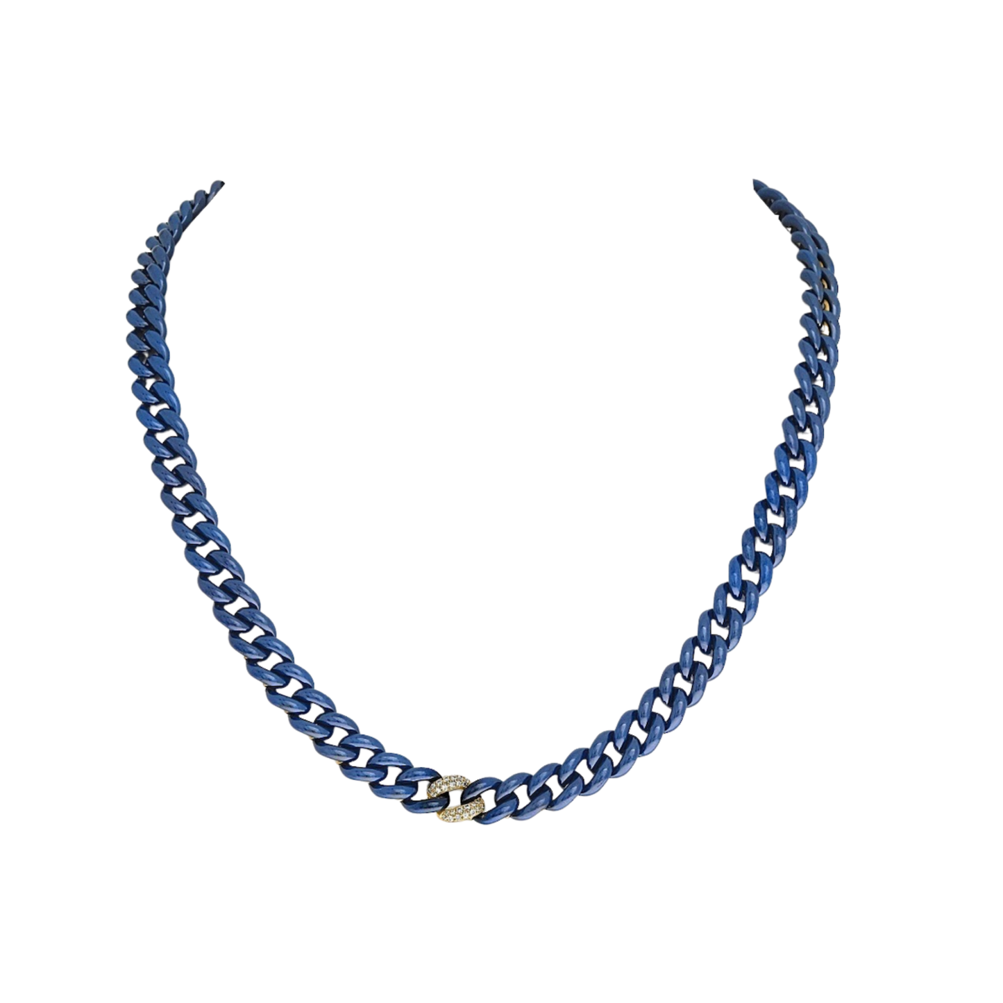 14K Gold Blue Ceramic Chain Link Necklace