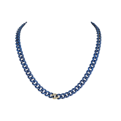 14K Gold Blue Ceramic Chain Link Necklace