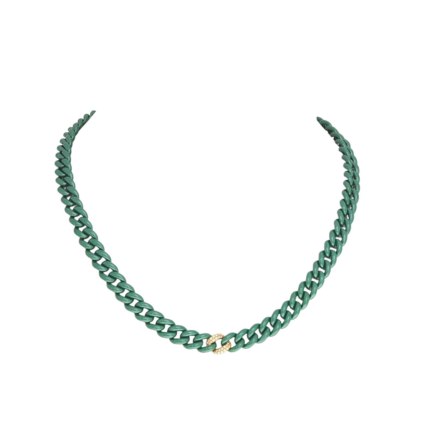 14K Gold Green Ceramic Chain Link Necklace