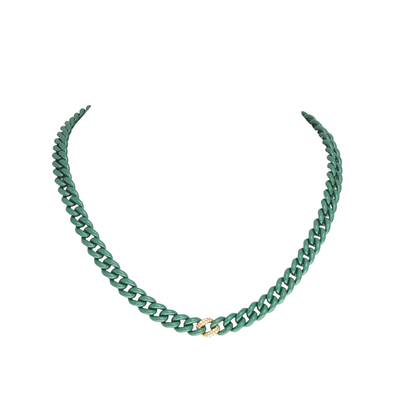 14K Gold Green Ceramic Chain Link Necklace