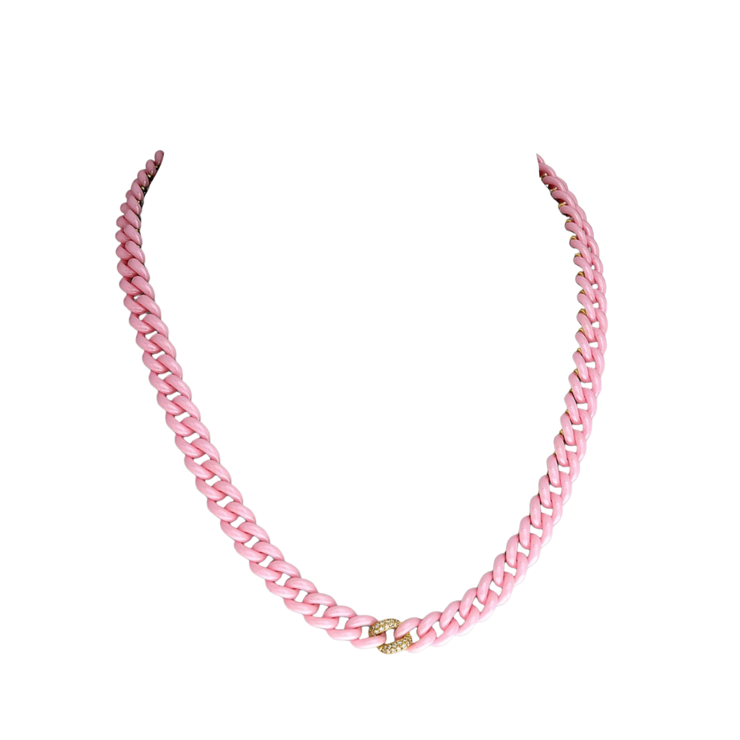 14K Gold Pink Ceramic Chain Link Necklace