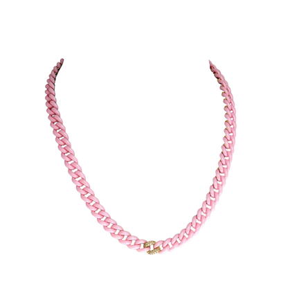 14K Gold Pink Ceramic Chain Link Necklace