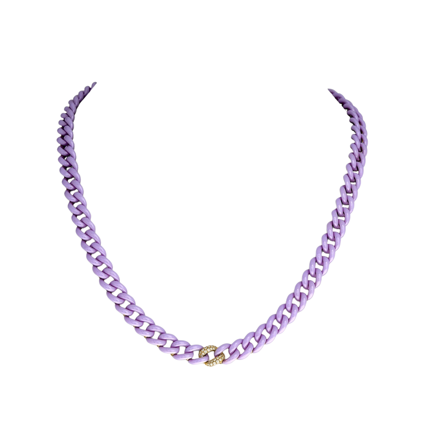 14K Gold Purple Ceramic Chain Link Necklace