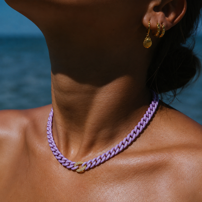 14K Gold Purple Ceramic Chain Link Necklace