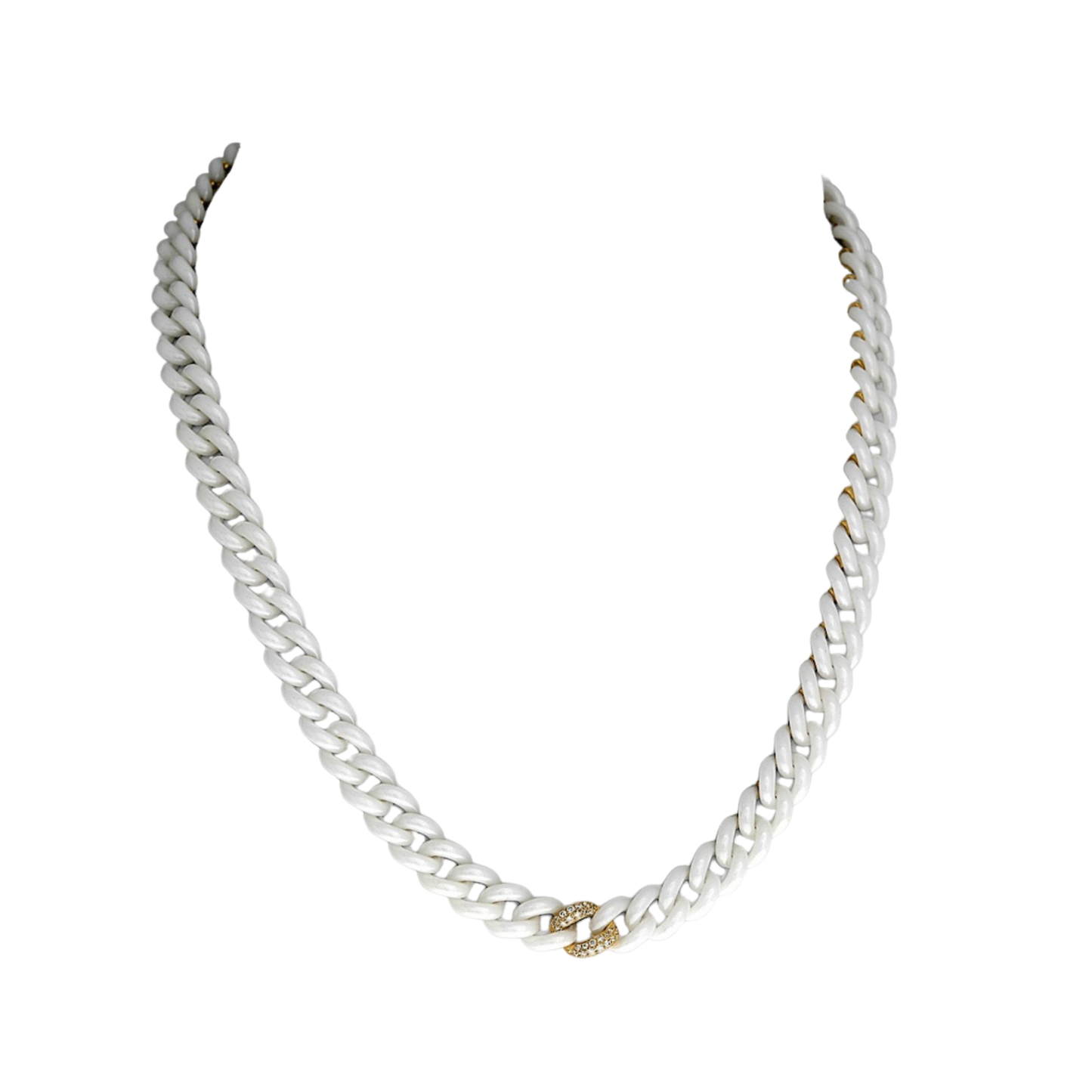 14K Gold White Ceramic Chain Link Necklace