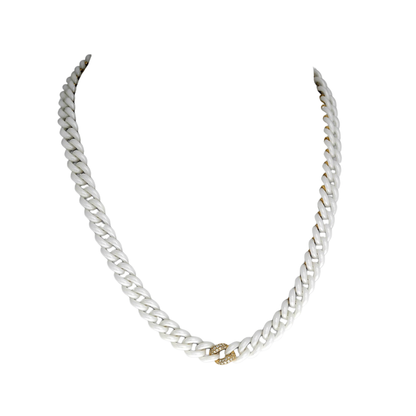 14K Gold White Ceramic Chain Link Necklace