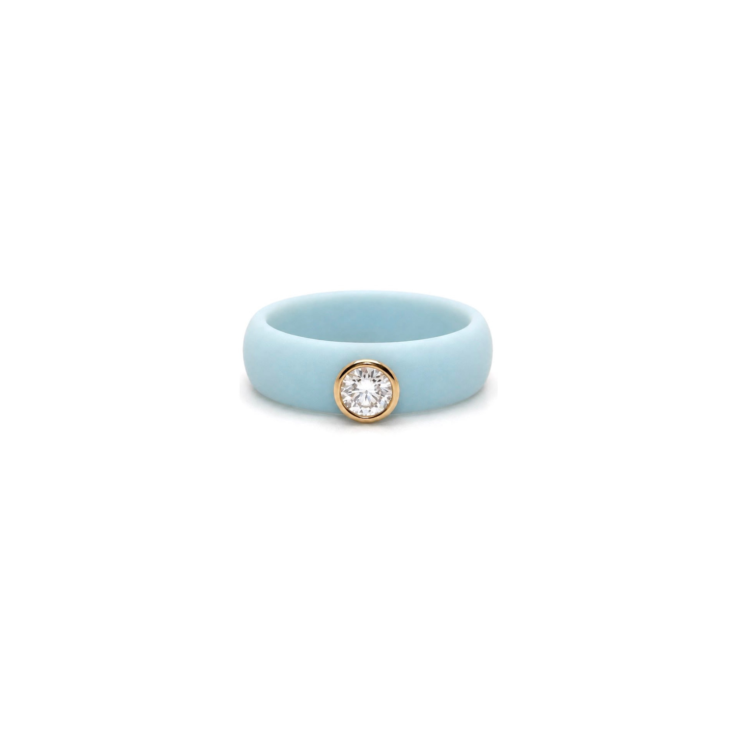 14K Yellow Gold Diamond Powder Blue Silicone Ring
