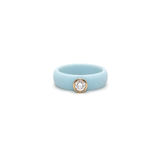 14K Yellow Gold Diamond Powder Blue Silicone Ring