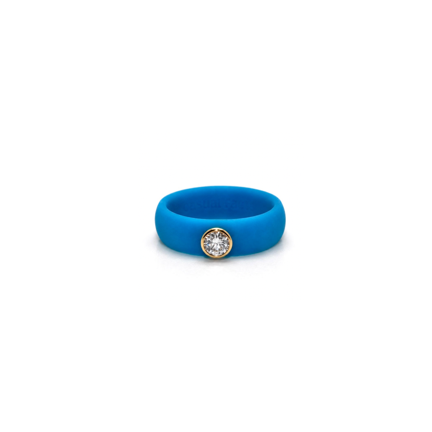 14K Yellow Gold Diamond Cerulean Silicone Ring