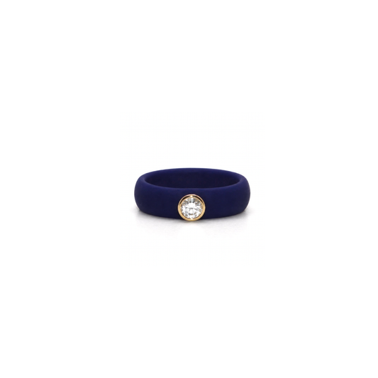 14K Yellow Gold Diamond Midnight Blue Silicone Ring