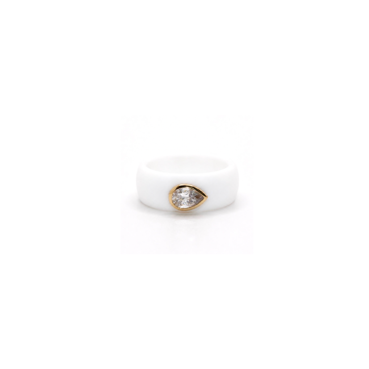 14K Yellow Gold Pear Diamond Wide Ring