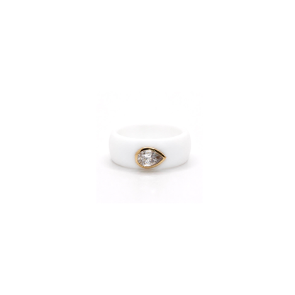 14K Yellow Gold Pear Diamond Wide Ring