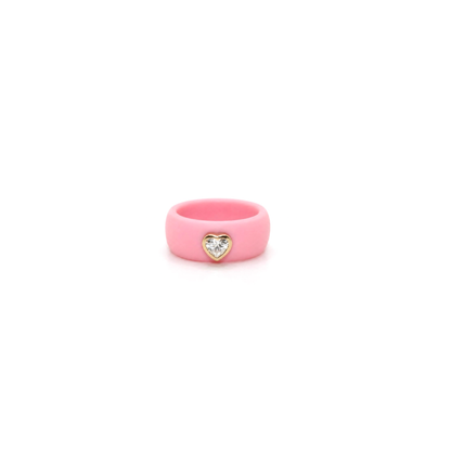 14K Yellow Gold Heart Diamond Wide Ring