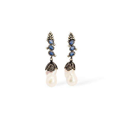 Diamond & Pearls Wild Bloom Sapphire Earrings