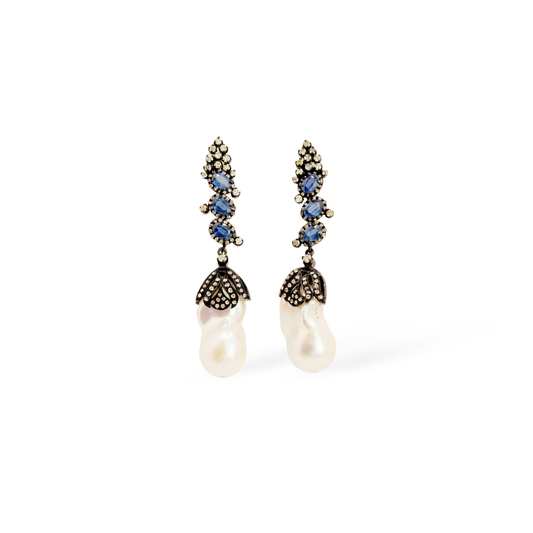 Diamond & Pearls Wild Bloom Sapphire Earrings