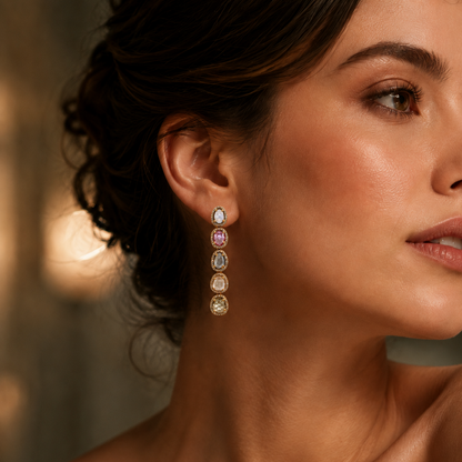 18K Yellow Gold Pastel Sapphire & Diamond Earrings