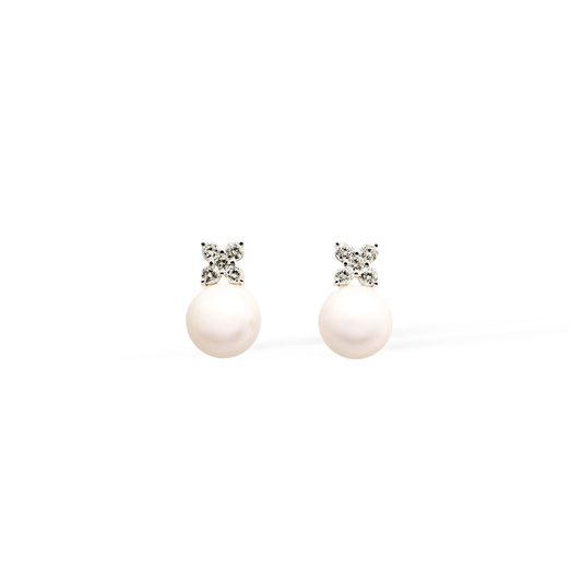Snow White Tahitian Pearl & Diamond Gold Earrings
