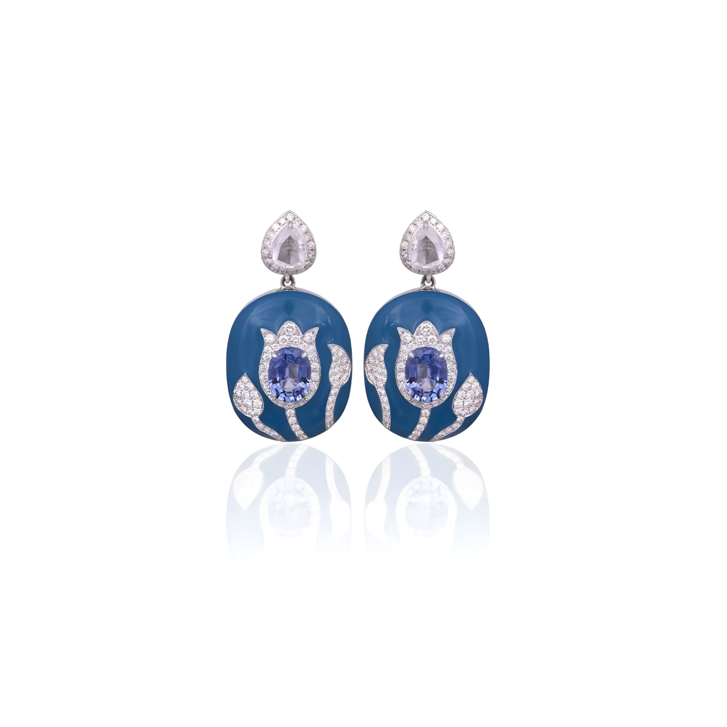 Imperial Blue Blossom Sapphire & Diamond Earrings