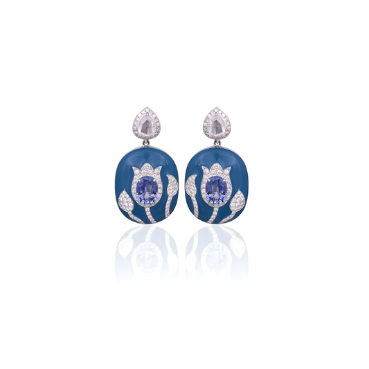 Imperial Blue Blossom Sapphire & Diamond Earrings