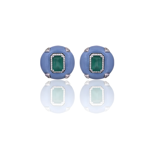 Capri Enamel Emerald, Opal & Diamond Studs