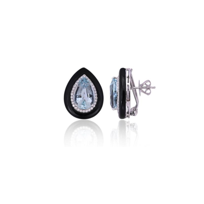Ocean Tear Aquamarine Onyx & Diamond Studs