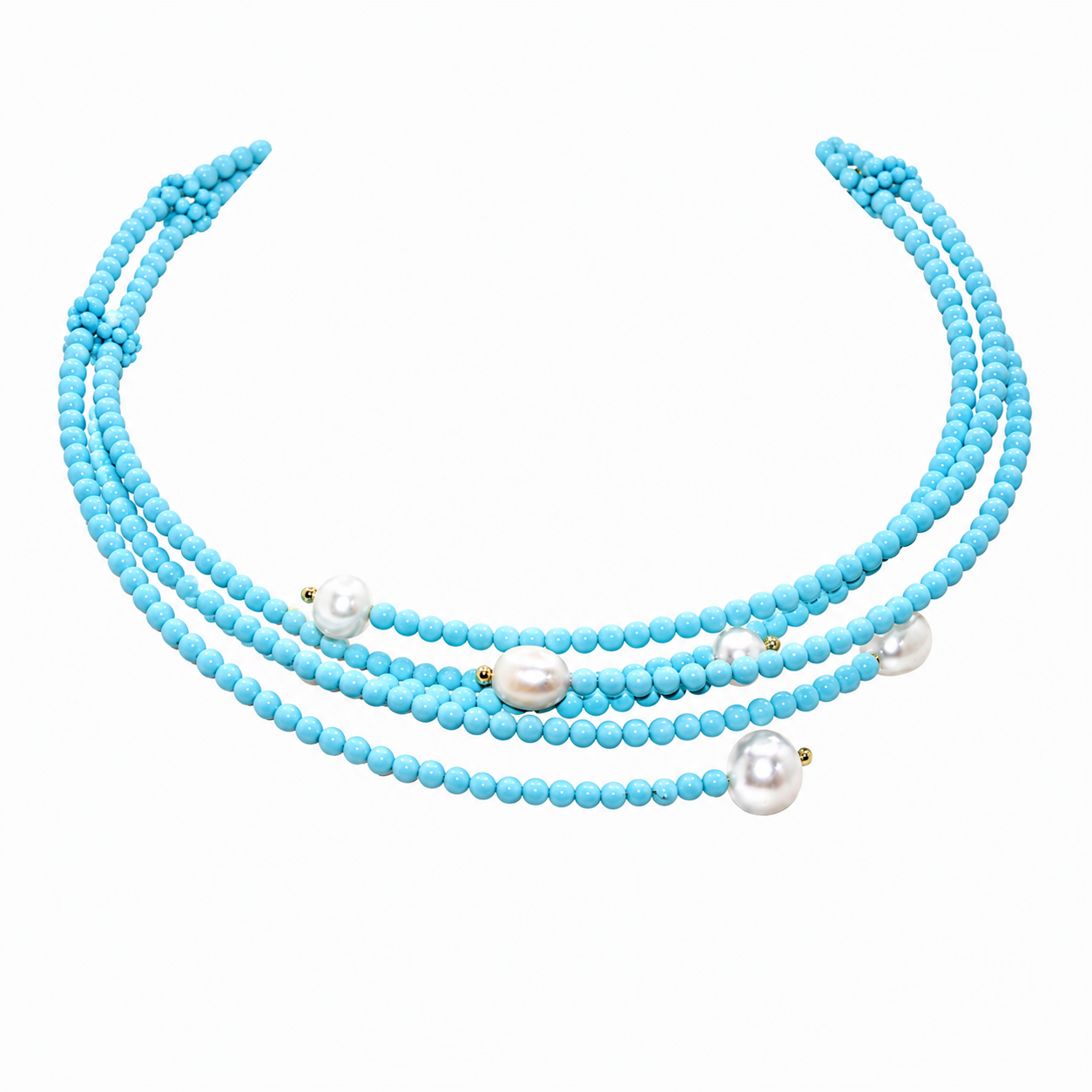 18K Gold Turquoise Beaded Pearl Necklace