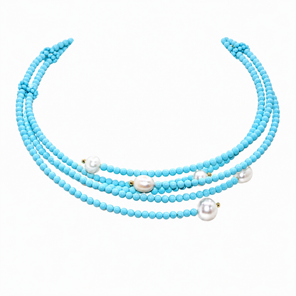18K Gold Turquoise Beaded Pearl Necklace