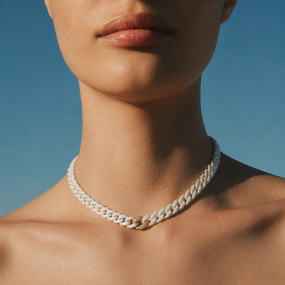 14K Gold White Ceramic Chain Link Necklace
