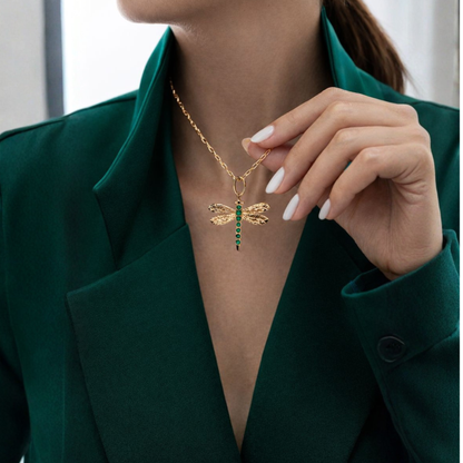 Emerald Dragonfly Pendant Necklace