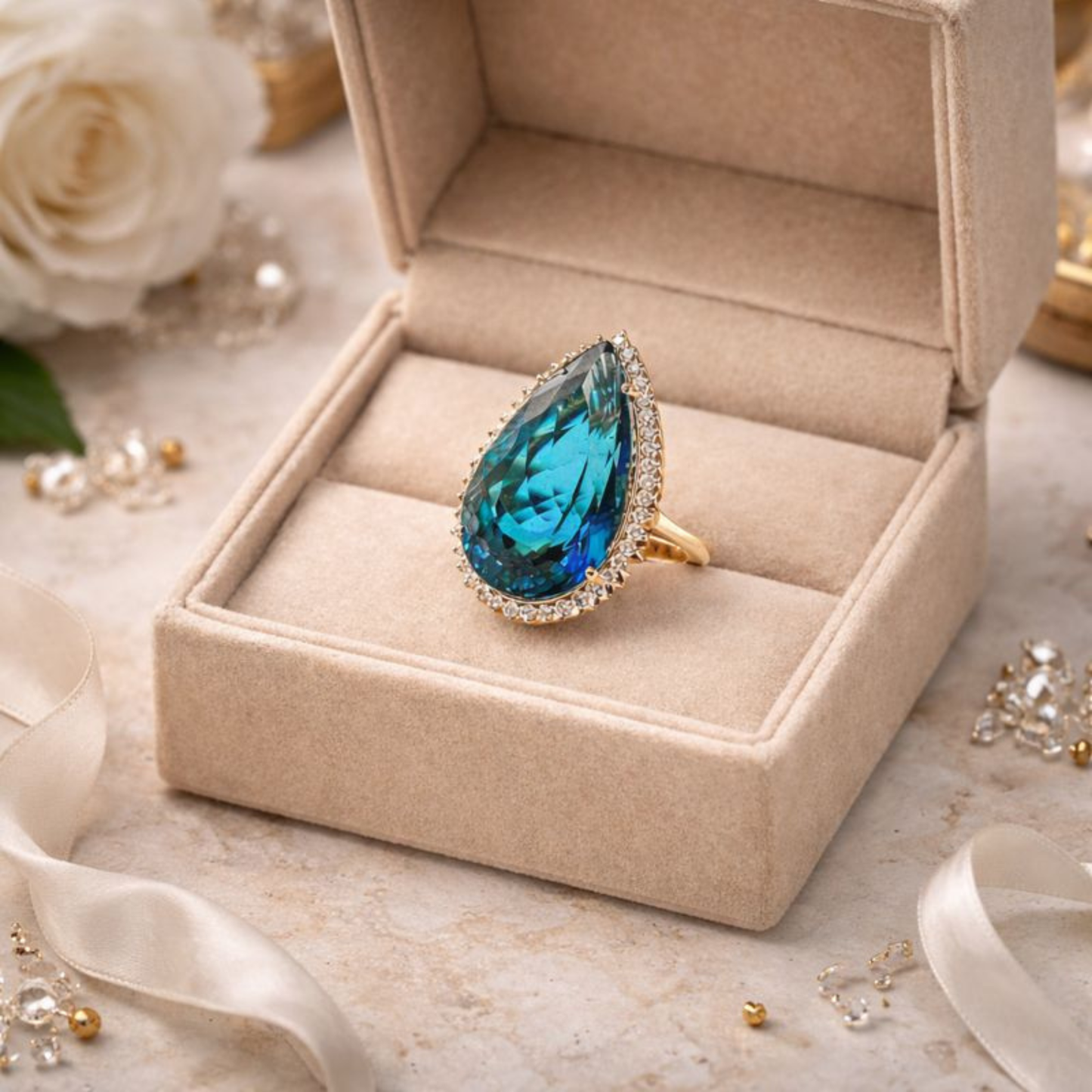 Azure Sky Double Stone Blue Topaz & Diamond Ring