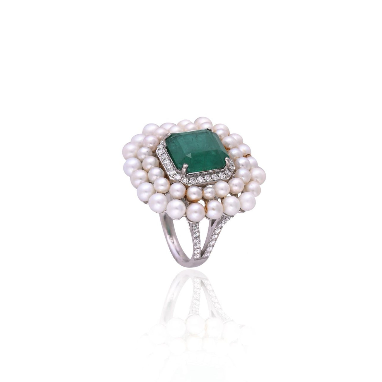 Emerald and Pearl Imperial Bloom Ring