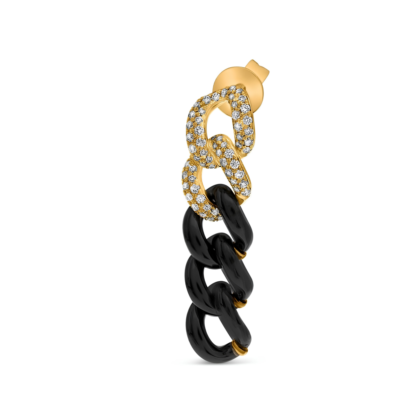 14K Gold Black Ceramic Chain Link Earrings