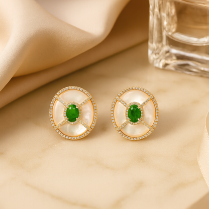 18K Yellow Gold Verdant Halo Earrings