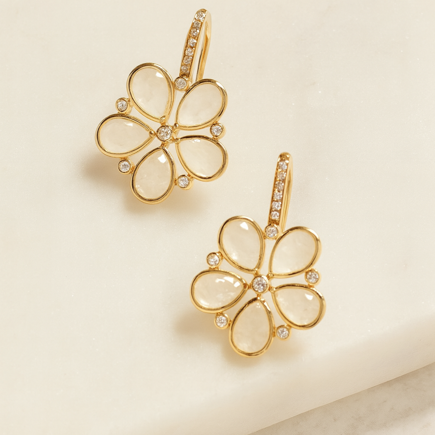 14K Yellow Gold Golden Anemone Moonstone Earrings